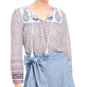 Point Sur Floral Paisley Cotton Peasant Top In Bright Periwinkle